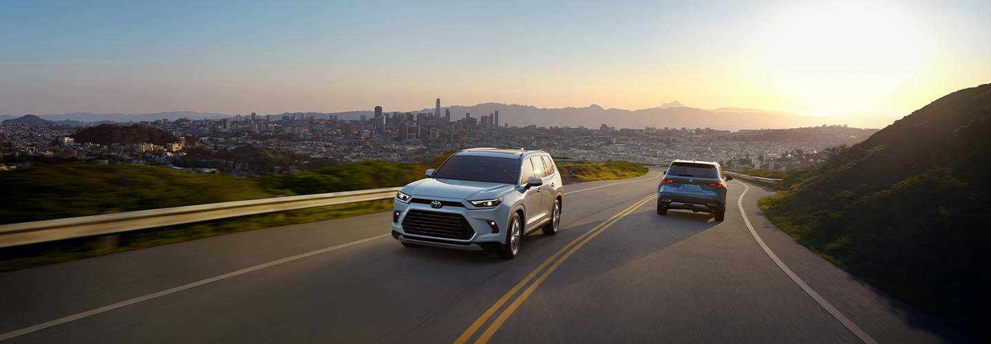 Toyota Certified vehicles on a scenic road